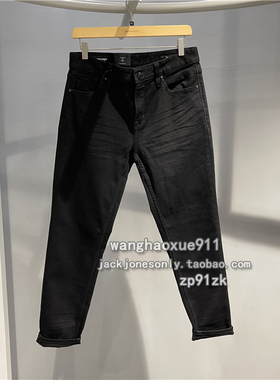 杰克琼斯冬季男士百搭RAY901修身休闲棉弹力加绒小脚纯黑色牛仔裤