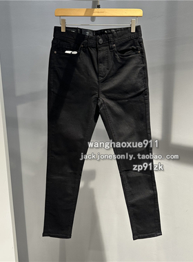 杰克琼斯 秋季男士高弹901GREG修瘦紧身小脚刺绣纯黑色水洗牛仔裤