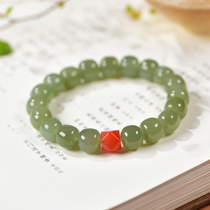 天然新疆和田玉手串晴水青海料手镯女送证书