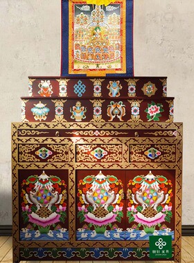 藏式密宗实木佛龛 三层供桌神龛颜色定制 实木供台 密宗供奉佛堂
