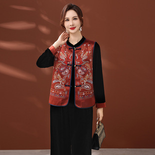 妈妈装新中式金丝绒套装休闲阔太太马甲中老年女秋冬新款