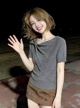 简约风灰色扭结针织衫女夏季新款高级感气质毛衣今年流行百搭上衣