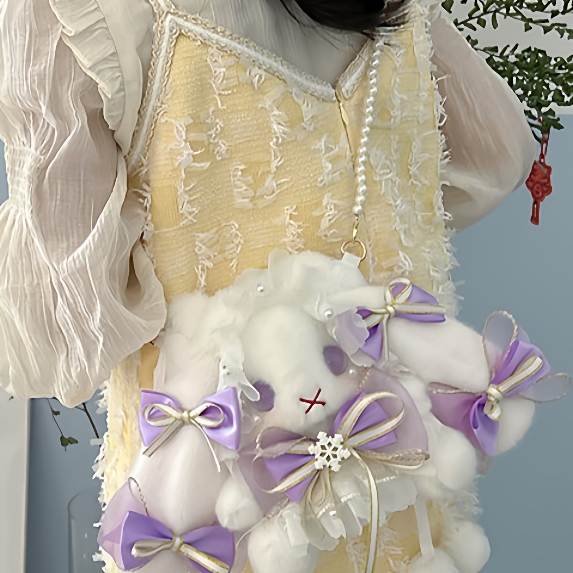 洛丽塔Lolita手作兔子玩偶单肩包抽绳大容量斜挎包娃娃兔子包礼物