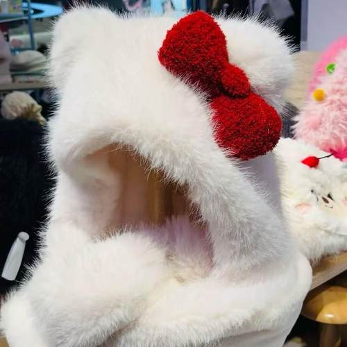 三福kitty猫围巾手套三件套冬女