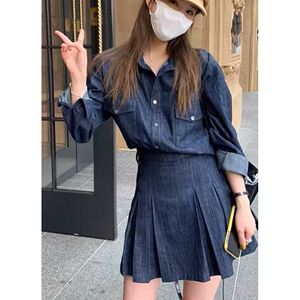 【金金宠粉】法式小众牛仔连衣裙女百褶短裙荷叶边翻领裙子女