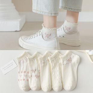 薄款 白色袜子女短袜夏季 吸汗透气蝴蝶女士短筒袜日系少女ins潮袜