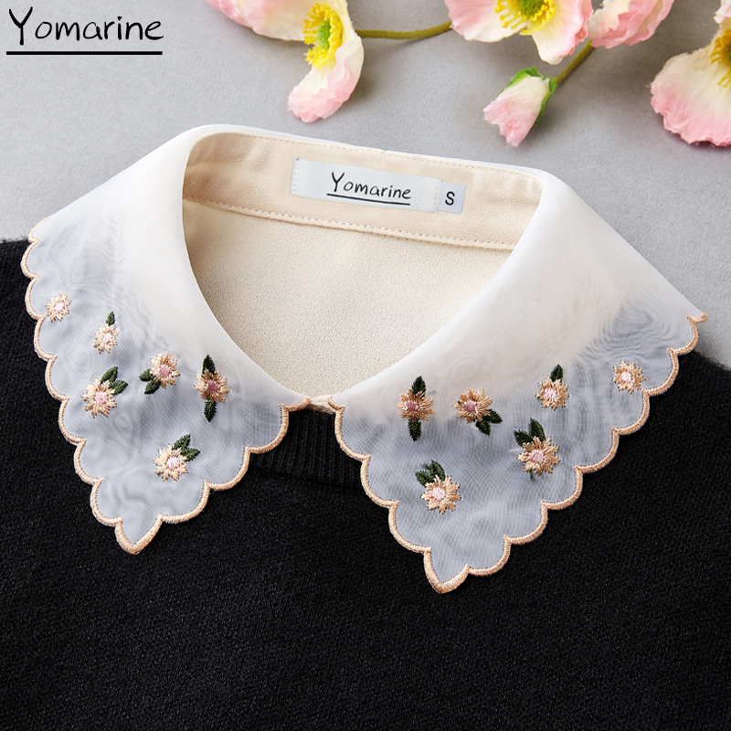 原创欧根纱刺绣尖领假领子女百搭假衬衣领休闲纯色毛衣内搭减龄领