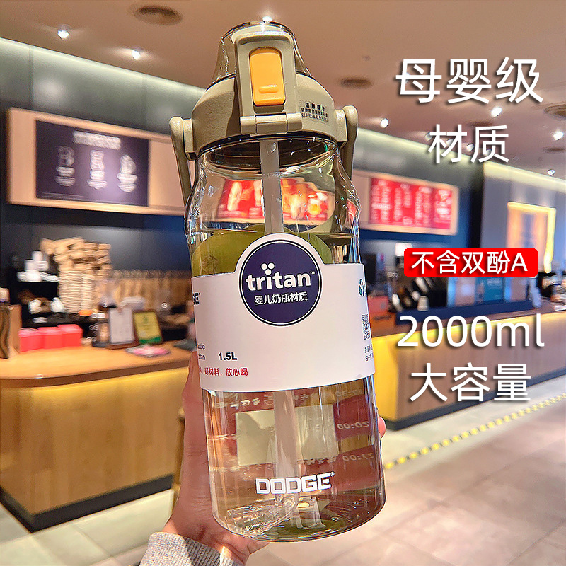 tritan吸管杯安全塑料杯子2000ml水杯女耐高温夏季大容量运动水壶