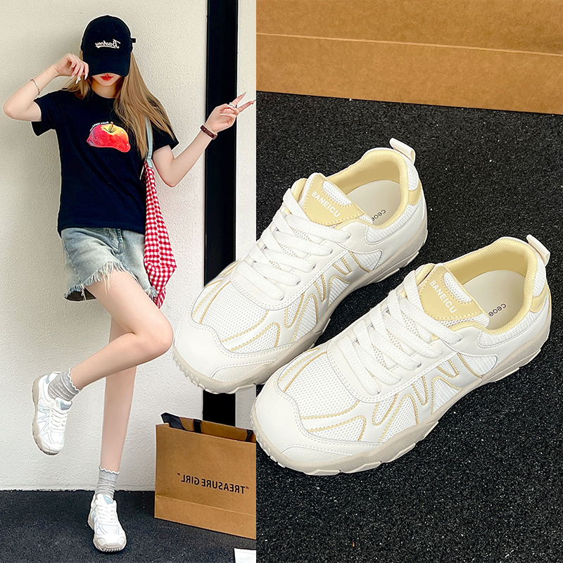 真皮网面阿甘鞋女2025夏季新款