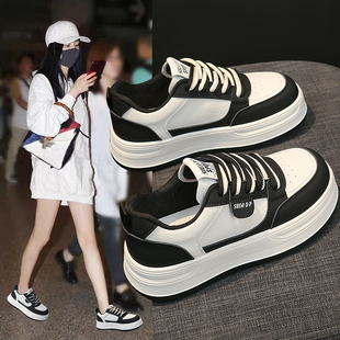 鞋子女款2025新款真皮厚底增高板鞋配裙子小白鞋ins潮休闲运动鞋