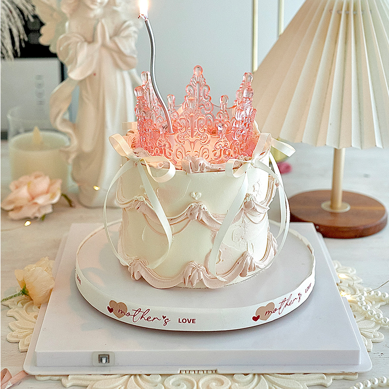 网红唯美水晶透明皇冠女神女王生日蛋糕装饰摆件小仙女公主装扮