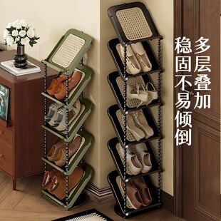 高颜值藤编倾斜鞋架多层家用门口小窄鞋柜入户省空间出租房鞋柜