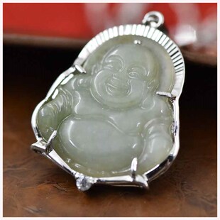 文泽百岁银坊银包玉吊坠笑玉吊坠男女款挂件足银项链NO2345