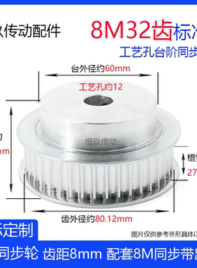 规格品同步皮带轮8M32齿 齿数32T BF凸台阶铝合金同步轮带宽27/32