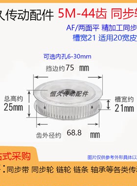 两面平同步轮5M44齿/T 槽宽21 AF型 铝合金 同步皮带轮 AF21