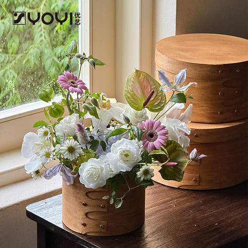 优艺 韩系简约原木色礼盒花盒鲜花花艺DIY插花盒礼品包装盒