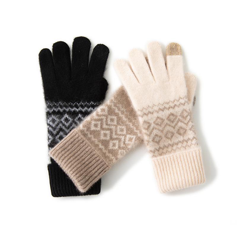 2025新款针织羊绒手套可触屏女冬季保暖加厚手套可爱气质多色