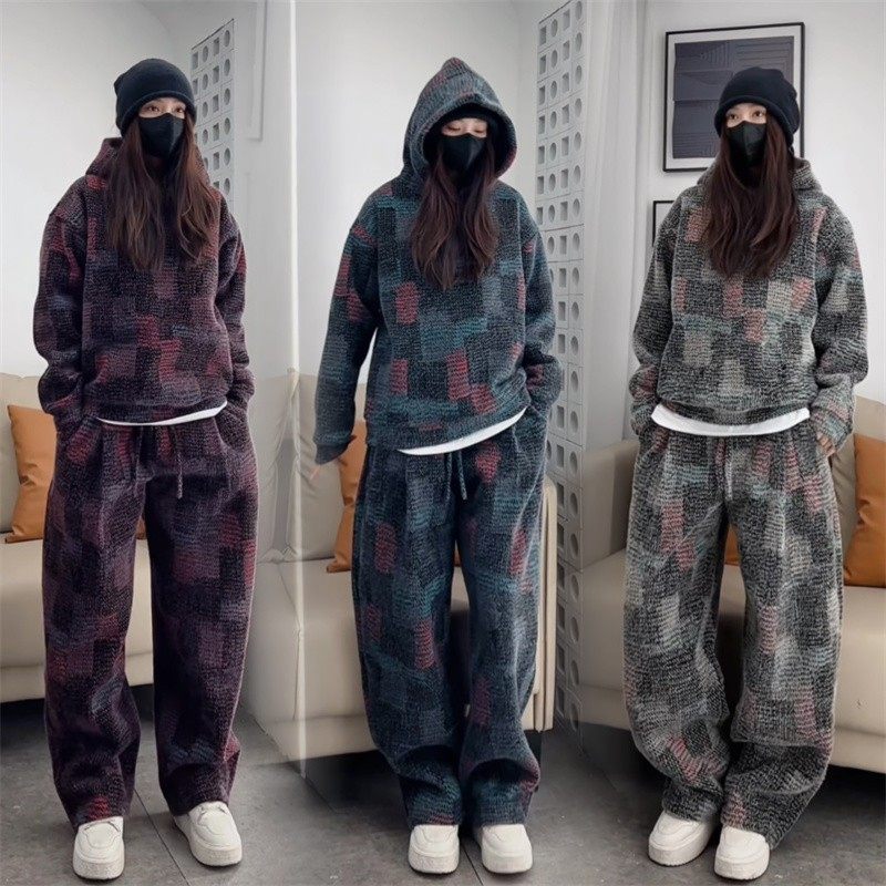 冬季不起球休闲定制情侣款加绒套装重磅连帽卫衣休闲裤两件套