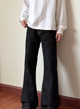 布老哥Blog美式复古黑色单宁牛仔裤简约修身提裆显高长裤子潮K725