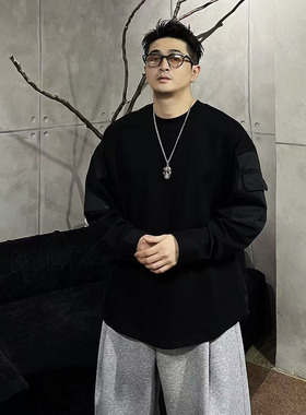 XDZZ二狗25ss秋季美式纯色休闲宽松袖边口袋设计长袖T恤Y7189