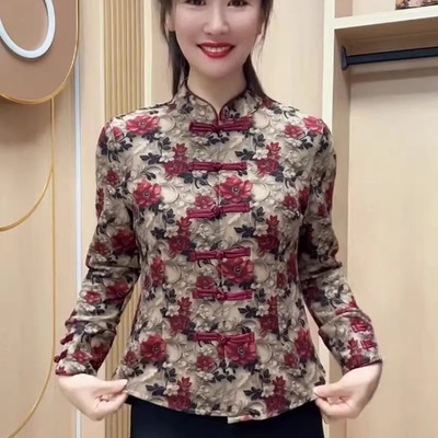 民族风旗袍衫秋冬国风加绒小衫女