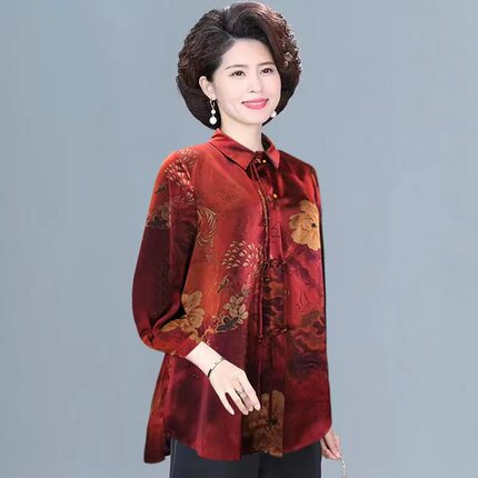 香云纱翻领小衫夏季妈妈装透气桑蚕丝大码宽松遮肉显瘦高档薄外套
