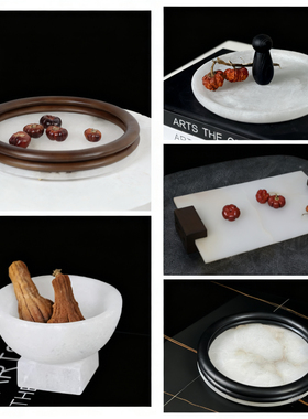 天然石材果盘高端轻奢家居摆件样板间餐边柜装饰云石托盘茶几摆设