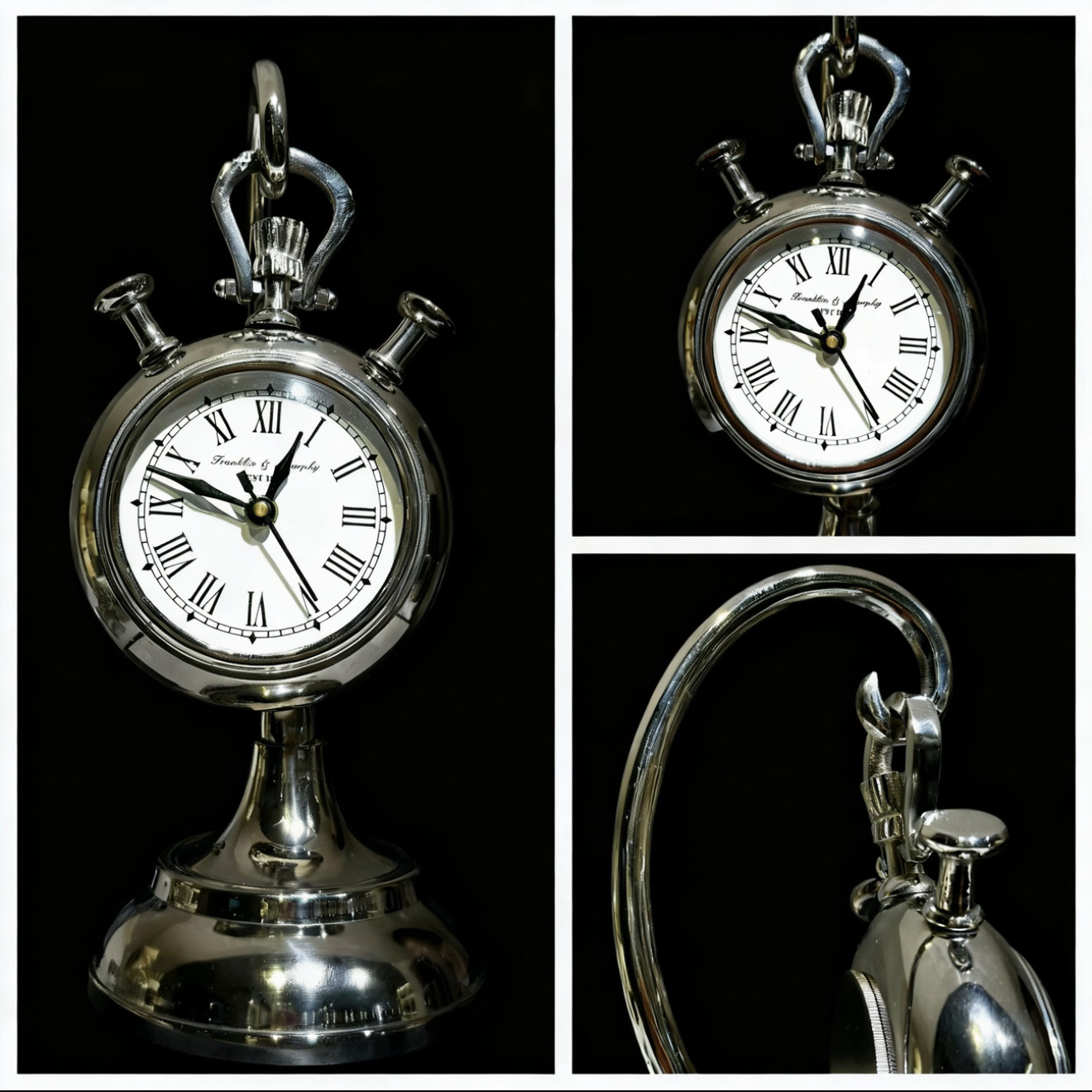 印度进口银色座钟摆件台钟床头钟客厅卧室复古轻奢美式风钟表摆件