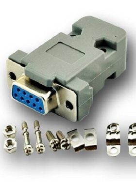 镀金DB9孔头9芯母头接头com串口RS232焊接头塑料外壳螺丝10 20套