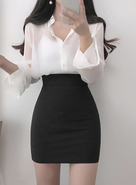 黑色ol职业包臀半身裙短款女春2022新款紧身弹力高腰工装一步裙秋