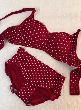 本命年红色波点内衣女小胸聚拢无钢圈薄款透气结婚新娘文胸罩套装