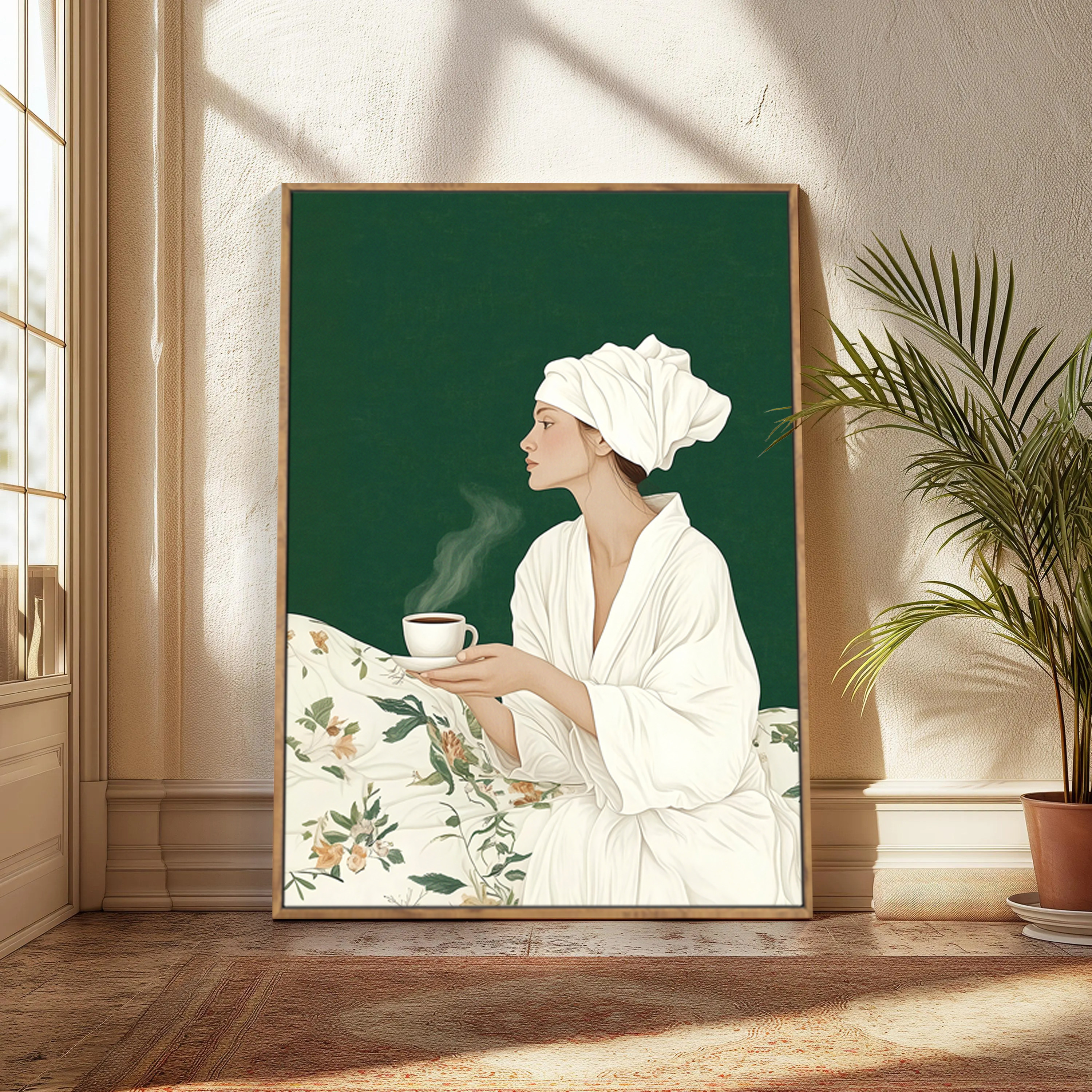 绿色治愈系装饰画抽象人物挂画