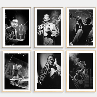 jazz音乐海报装饰画客厅卧室爵士乐蓝调布鲁斯壁画乐器店黑白挂画