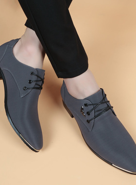 潮牌正品男鞋商务正装休闲内增高皮鞋男韩版潮流英伦尖头帆布鞋子