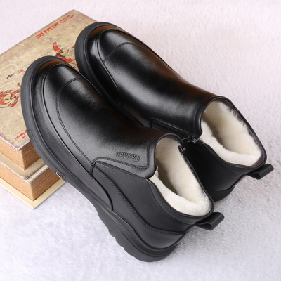 羊毛棉鞋真皮男鞋冬季加绒保暖皮鞋加厚防滑软底休闲高帮中老年鞋