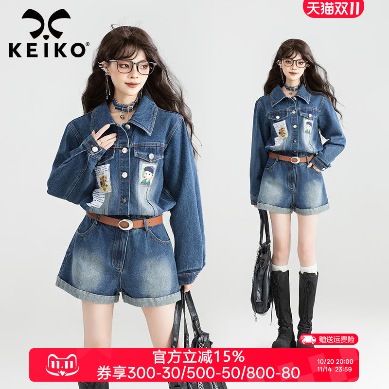 KEIKO工装风复古高腰牛仔连衣裤
