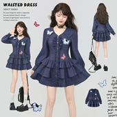 KEIKO轻淑风绣花木耳花边连衣裙2026春季 小个子显瘦蓬蓬蛋糕A字裙