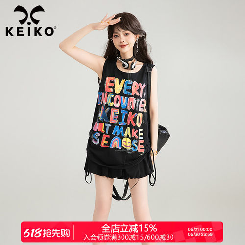 KEIKO涂鸦字母宽松无袖吊带背心