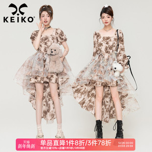 战损玫瑰法式 复古拖尾连衣裙2025早秋假日出游显瘦公主裙蓬蓬裙子