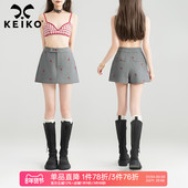 刺绣 26春季 挺廓高级感灰色西装 KEIKO 短裤 裙裤 气质高腰阔腿裤