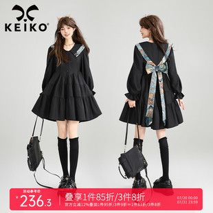 KEIKO 層疊拼接A字蓬蓬蛋糕裙子 提花黑色連衣裙25秋季 蝴蝶結(jié)girl