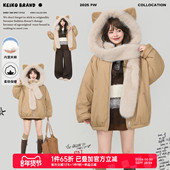 小狐狸连帽棉服冬季 KEIKO 蓄热羊羔毛里 加厚派克服座山雕外套