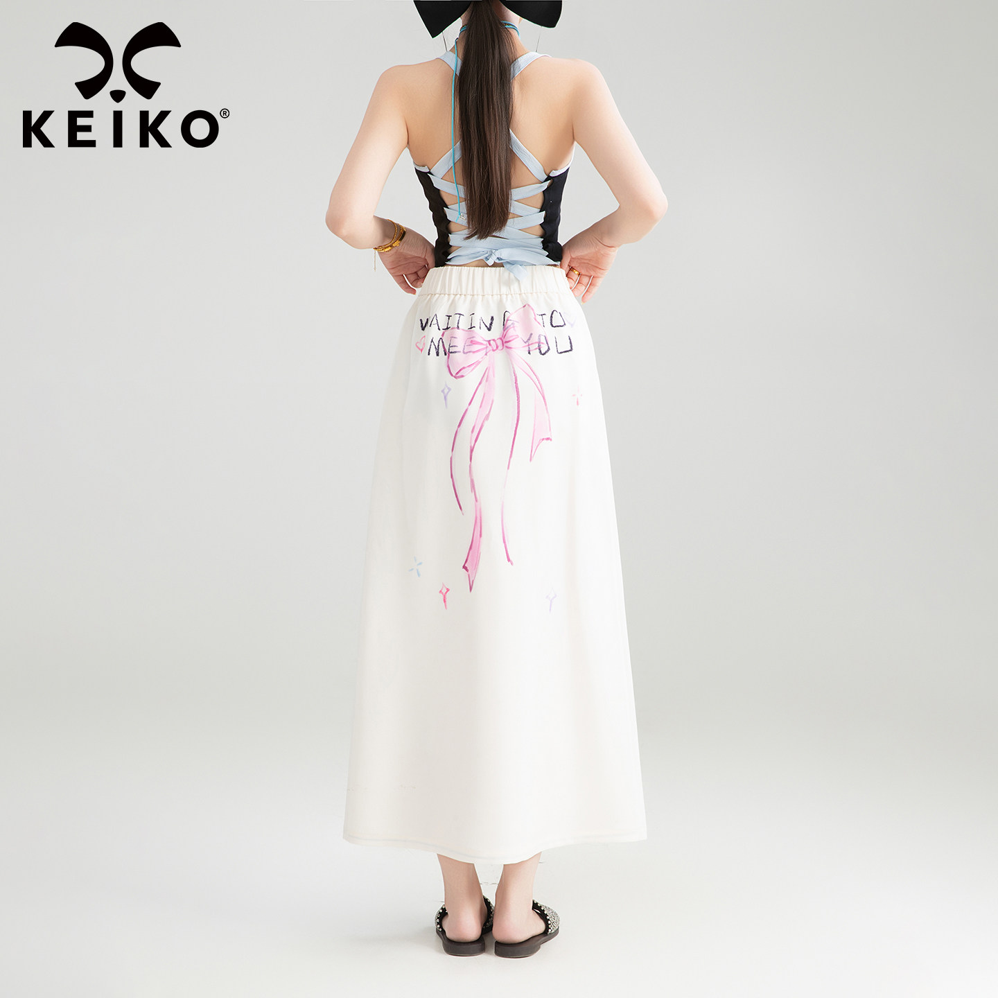 KEIKO 小狗印花白色直筒长款半身裙夏少女风高腰显瘦a字包臀长裙,女装/女士精品,半身裙,淘宝优惠券,粉丝福利购,淘宝优惠卷