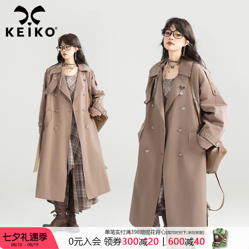 KEIKO英伦通勤中长款双排扣风衣