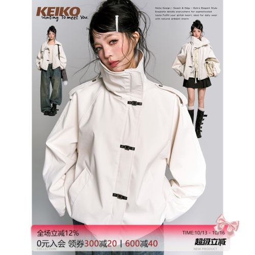 KEIKO酷感廓形立领短款风衣外套
