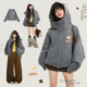 慵懒风oversize加厚针织开衫 KEIKO 重磅灰色拉链连帽毛衣外套春季