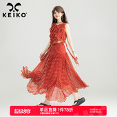 衬衫 波点无袖 半身裙两件套 褶花雪纺上衣女夏日穿搭套装 KEIKO法式