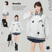 KEIKO 少女风软骨羽翼饰灰色卫衣2026春季 设计感星星刺绣翻领上衣