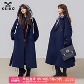 KEIKO 外套 静奢拼色毛呢大衣秋冬知性学术风廓形长款 两穿 可拆领