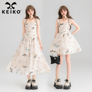 绝美海边度假显瘦连衣裙 KEIKO 落日蝶影 碎花吊带裙2025夏季 法式